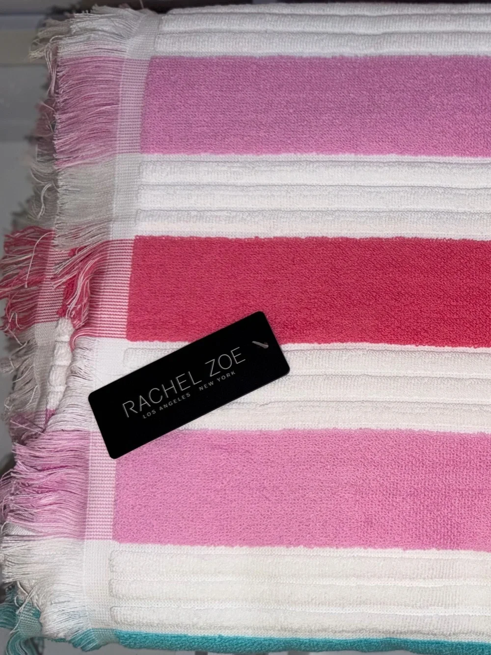 Rachel Zoe Rainbow Stripes Fringed Oversized Beach Pool Resort Vacation Towel